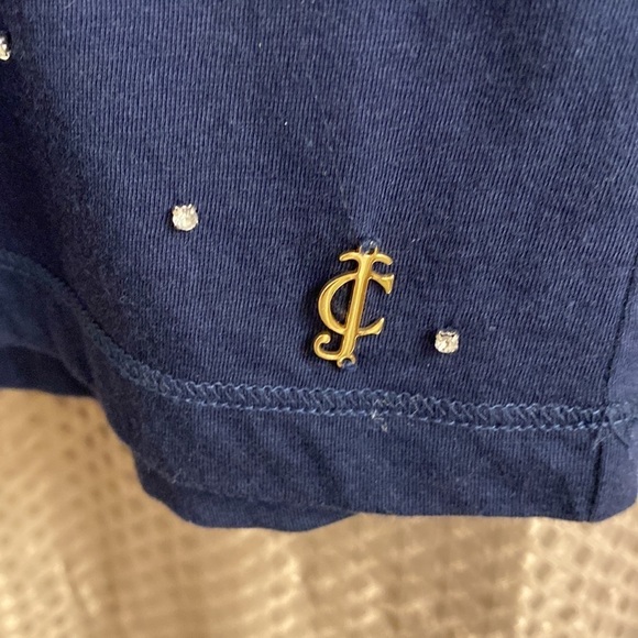 Dk Navy Blue bling short sleeve sweater with gold logo on bottom. - Picture 3 of 3